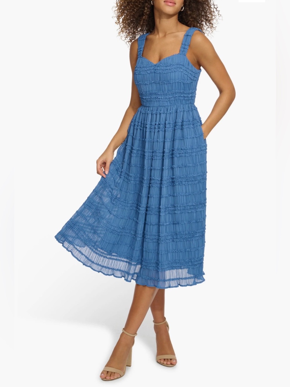 NWT Kenzie Blue Smocked Fit & Flare Midi Dress